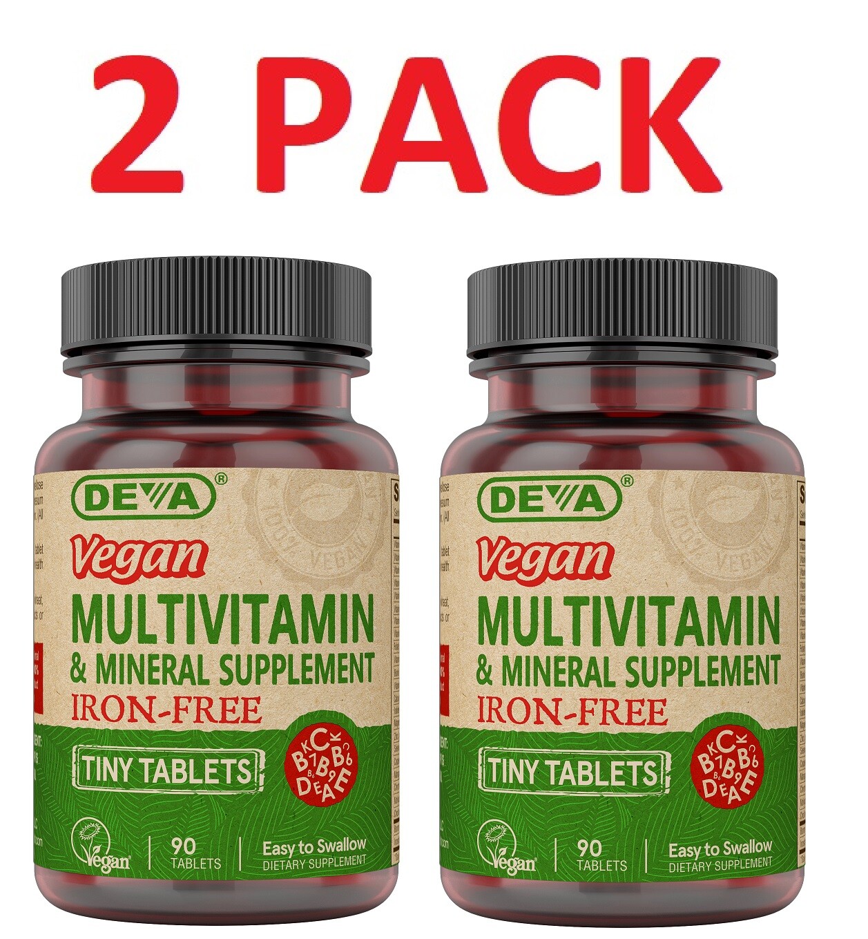 DEVA Vegan Tiny Tablets Multivitamin & Mineral Supplement Iron-Free – (2 PACK)