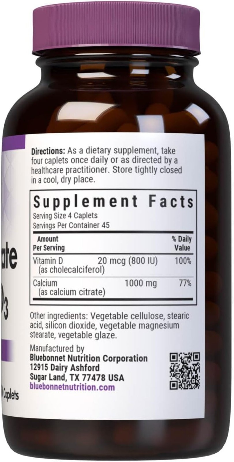 Bluebonnet Nutrition – CALCIUM CITRATE & VITAMIN D 180 Caplets exp 04/28