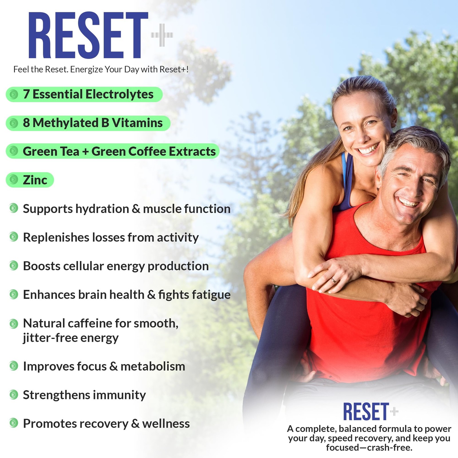 Reset+, 7 Energy Electrolytes, High Methyl B12, Methyl Folate, Pink Salt, Hig…