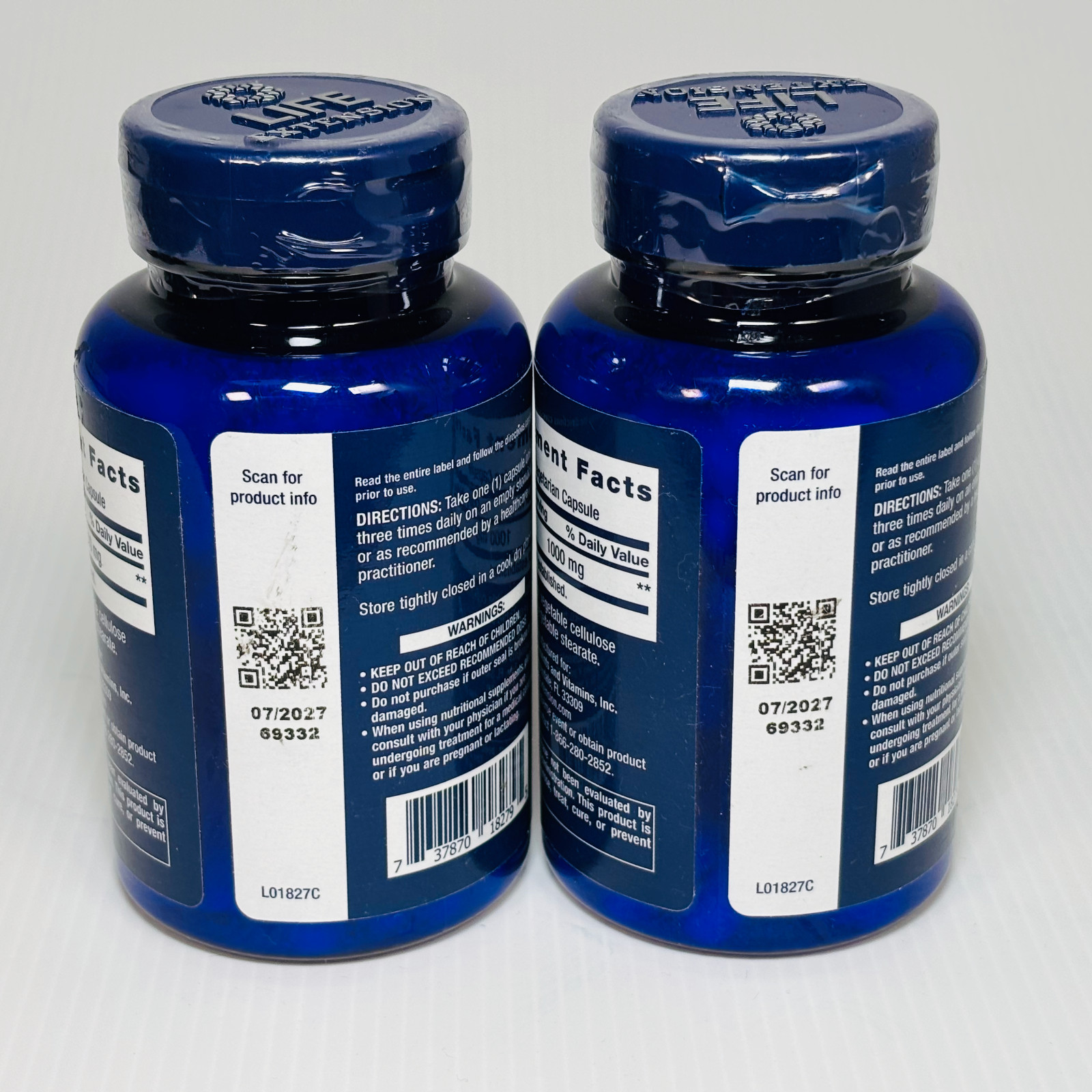 Life Extension Taurine 1000mg Amino Acid 90 caps 2 bottle bundle New Exp 07/27