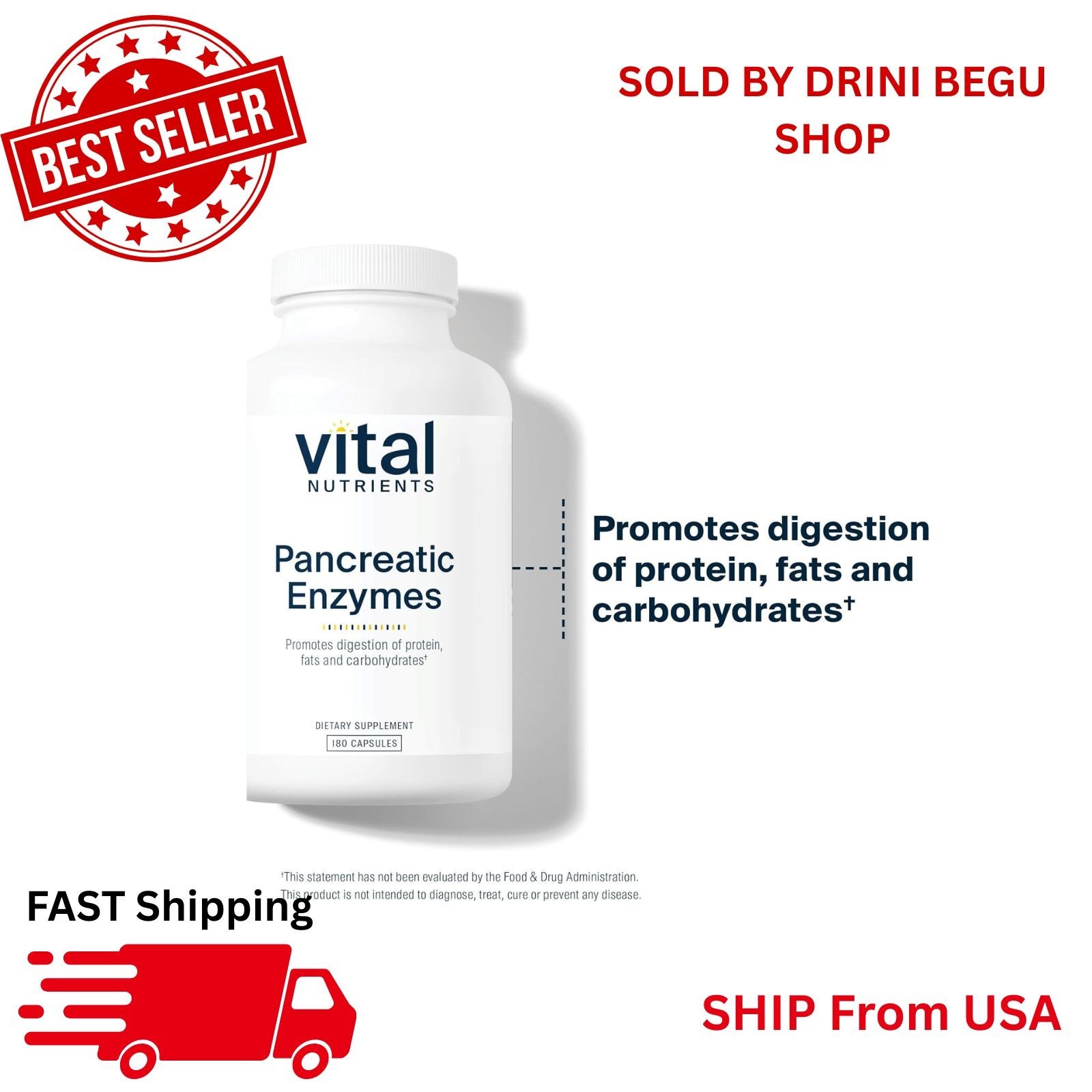 Vital Nutrients Pancreatic Enzymes 180 Capsules Digestive Support – Pack of 2