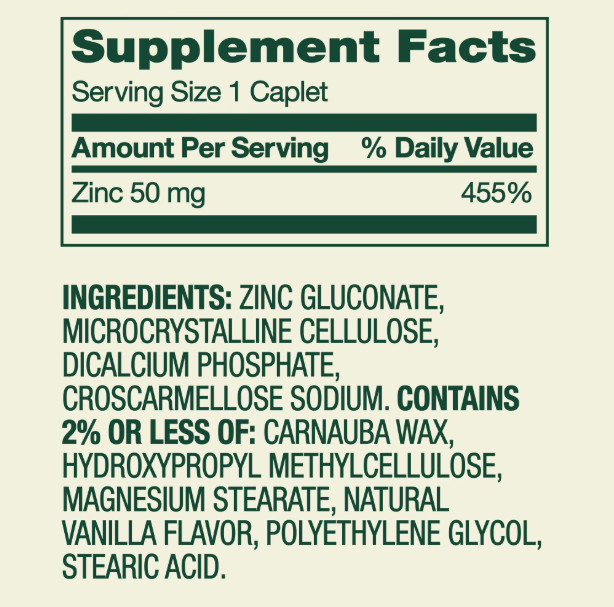 Spring Valley Zinc 50mg Caplets- 200 Count new free shipping