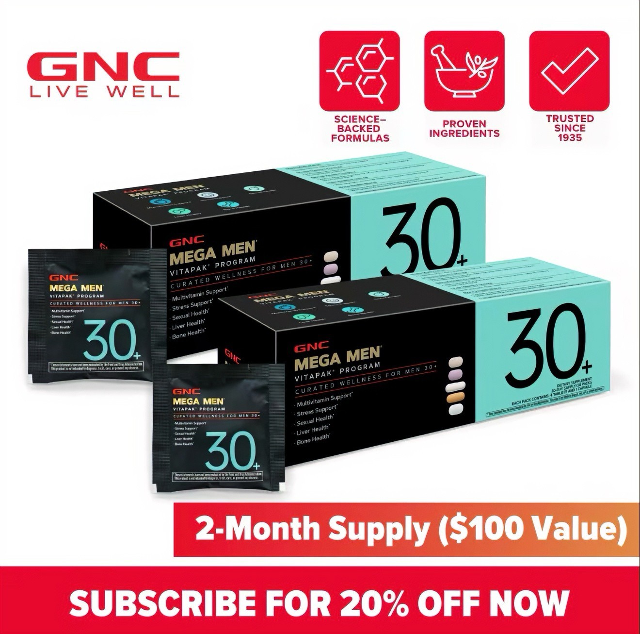 2 Pack GNC MEN Performance and Vitality Vitamin Capsule – 30 Pack