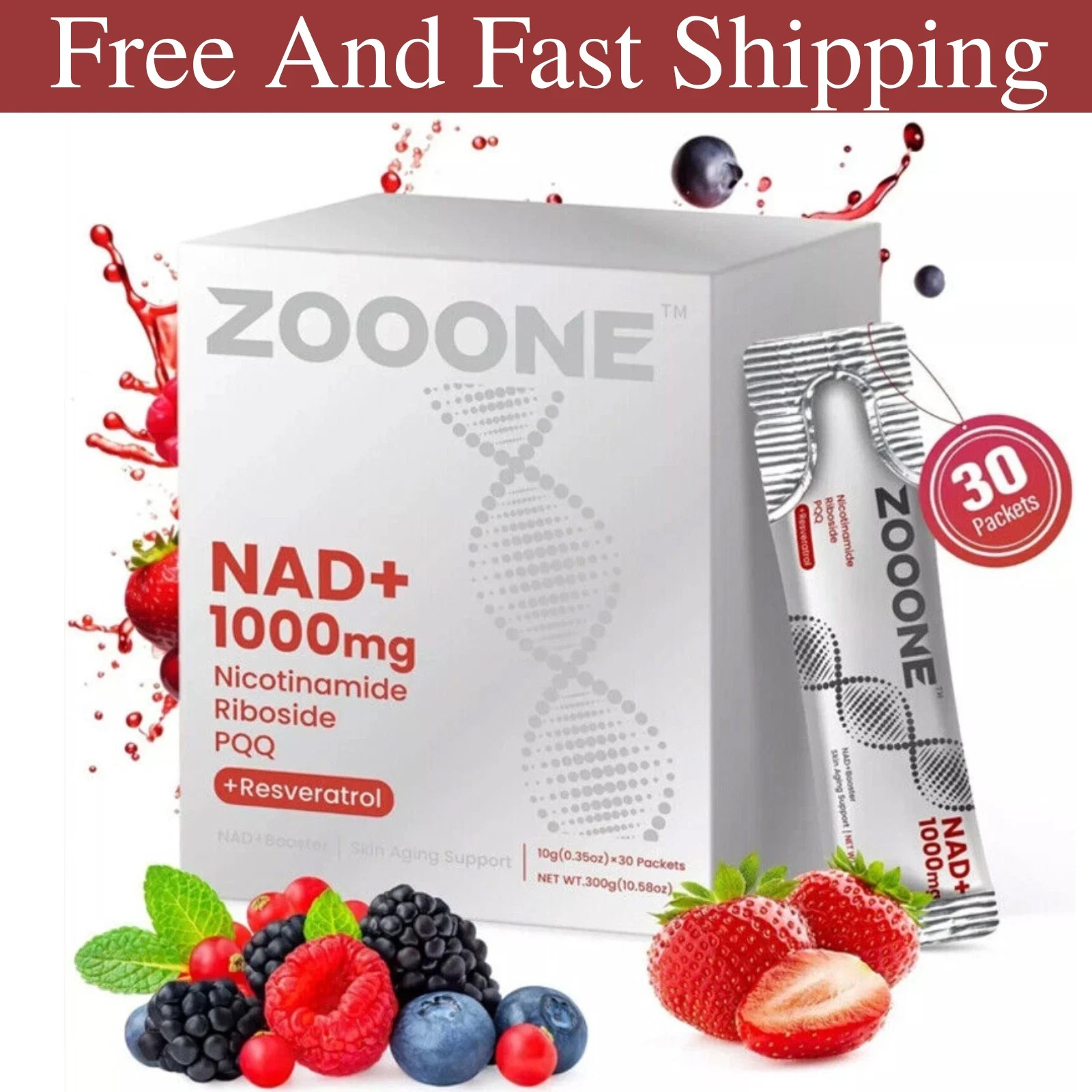 NR1000 Mix Drink NAD+ – Berry Flavor, Energy & Skin Support, 30 ZOOONE NEW! Pack