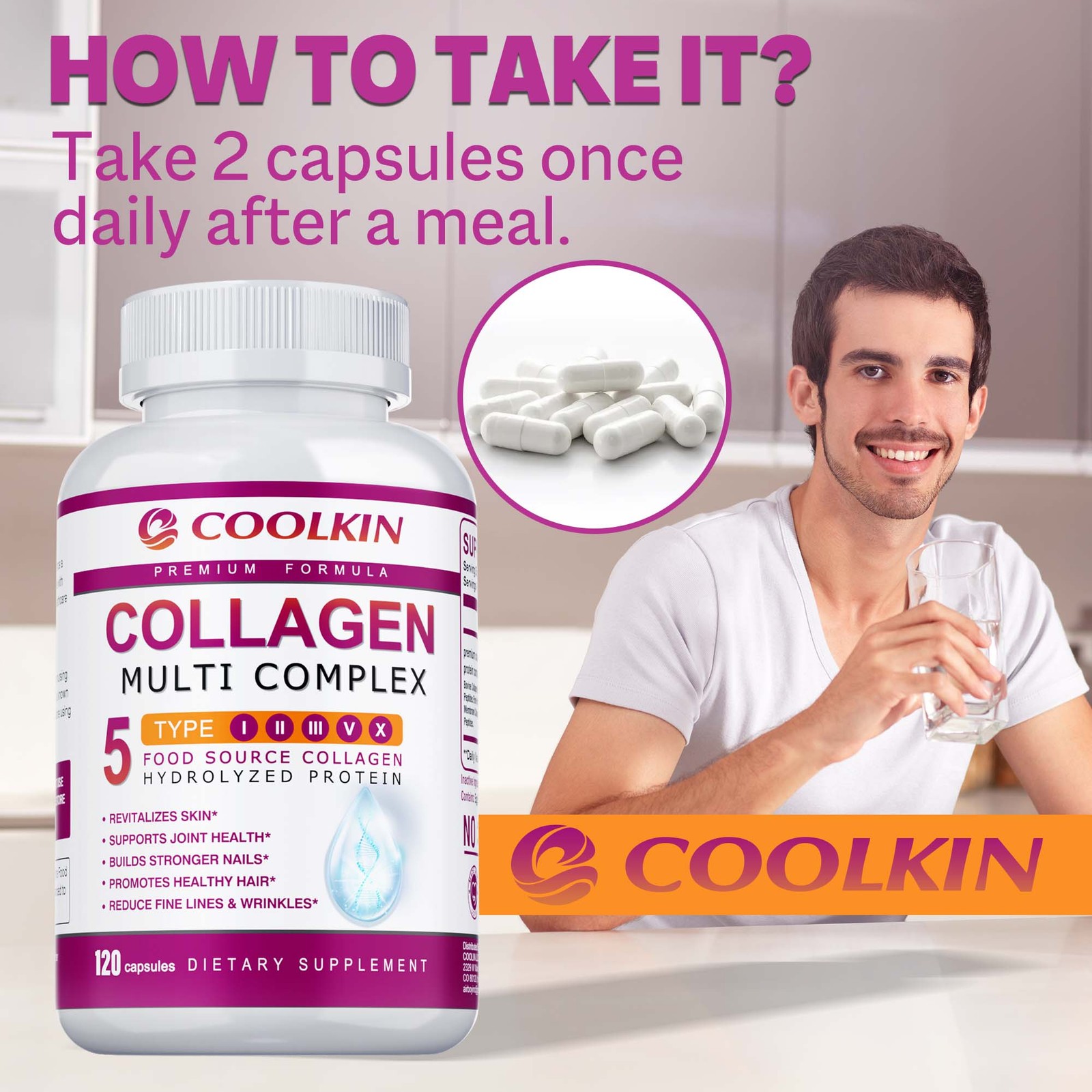 Collagen 1000mg – Types I,II,III,V,X – Anti-Aging, Skin, Joint Health Support