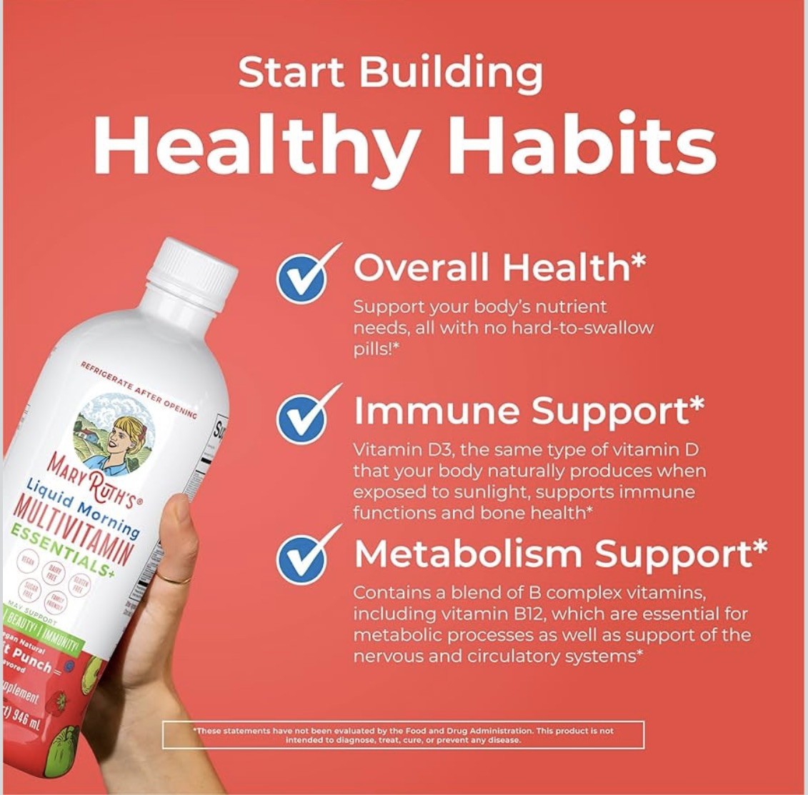 MaryRuth Organics Liquid Morning Multivitamin Essentials+ Fruit Punch 32floz