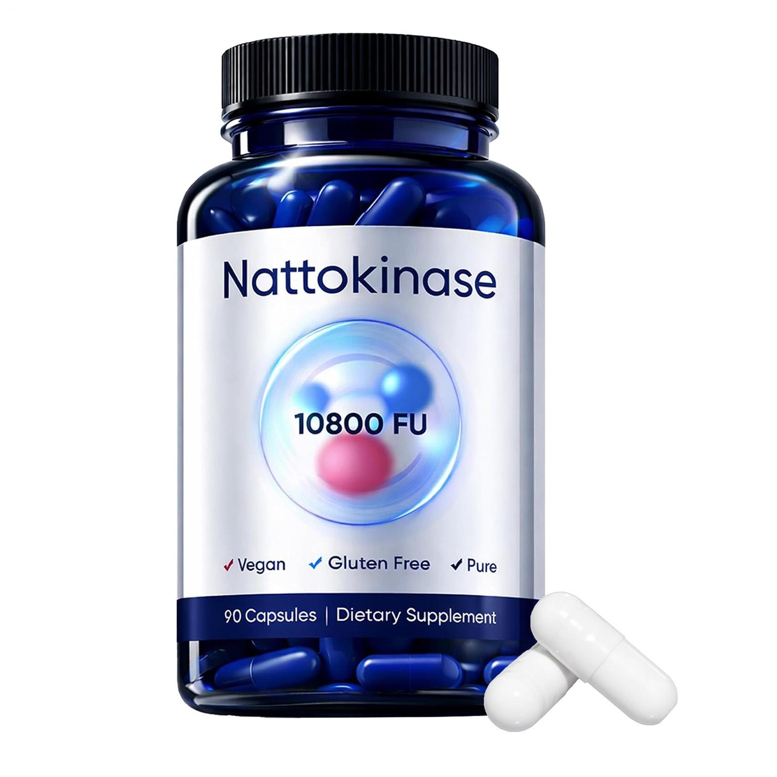 Nattokinase 10800 FU pure Vegan Dietary Supplement 90 Capsules