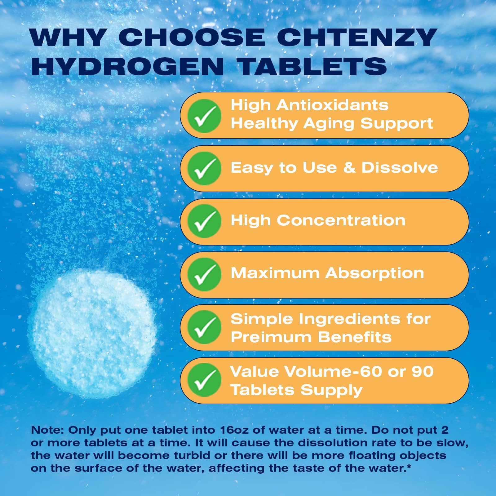 CHTENZY H2 Molecular Hydrogen Tablets for Drinking Water – 8ppm Hydrogen Tabl…