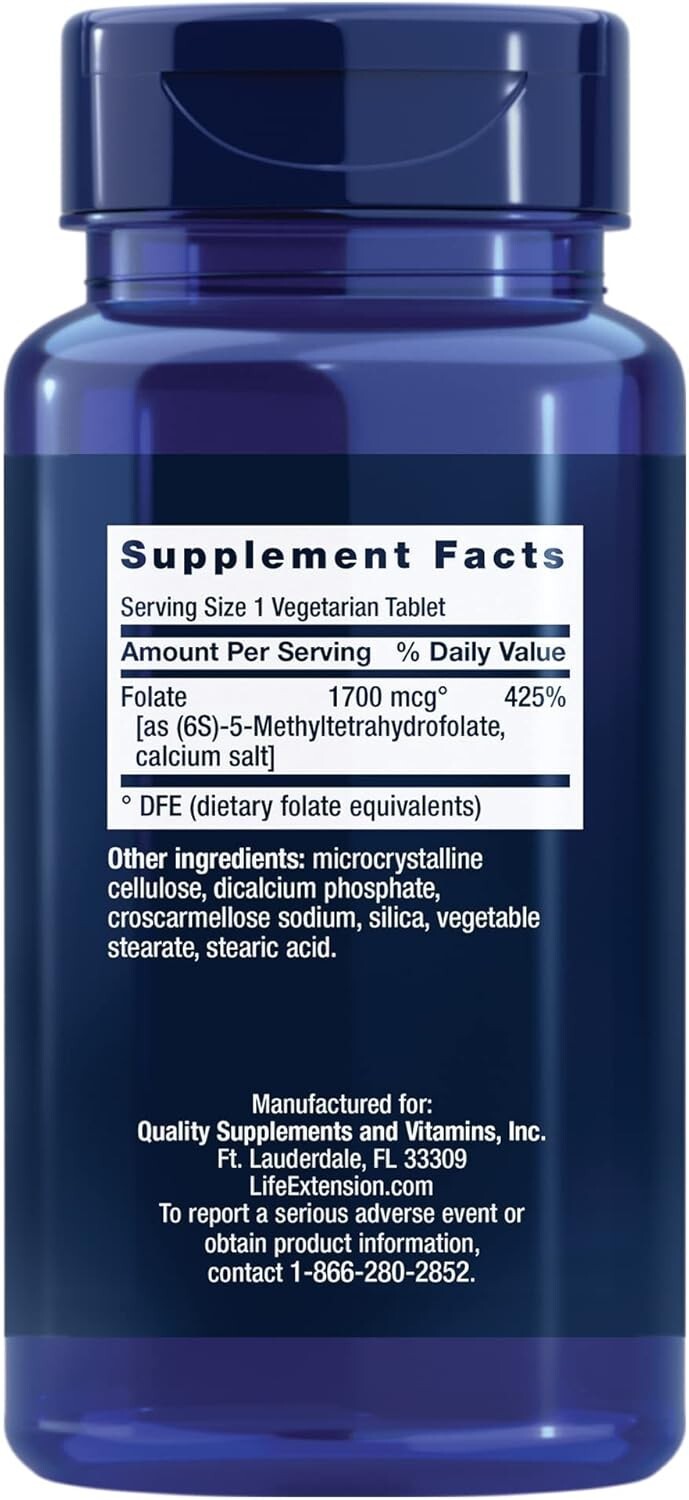 Life Extension Optimized Folate L-Methylfolate 1,700 mcg Dfe 100 Veg Tabs