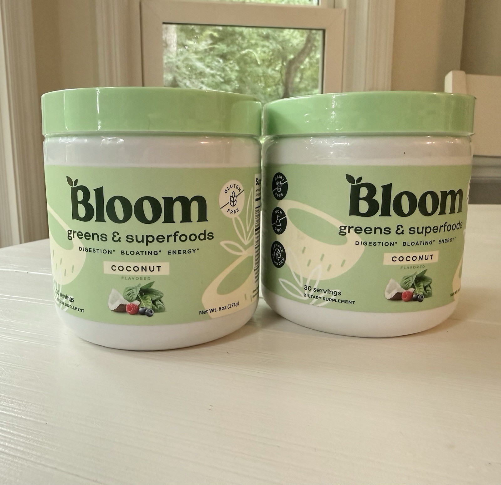 Lot of 2 Bloom Nutrition Greens & Superfoods Powder Coconut 30 Servings 12/26