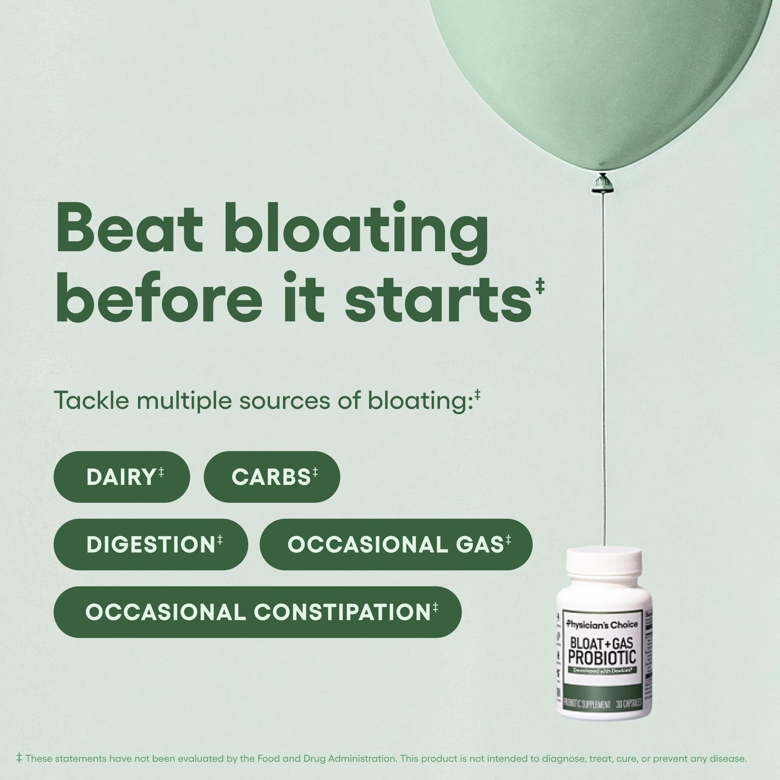 Physician’s CHOICE Bloat & Gas Probiotic 5-in-1 for Women & Men – 30ct