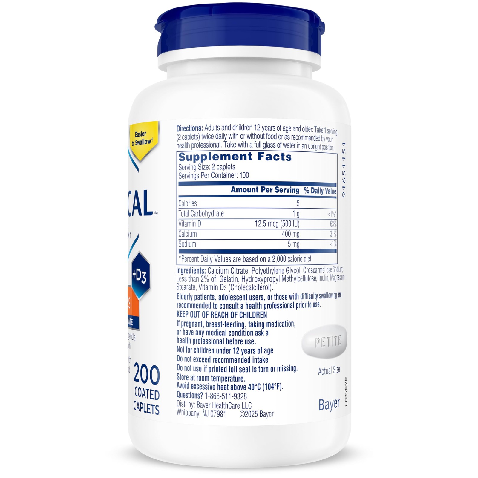 CITRACAL Calcium Citrate Vitamin D3 200 Count