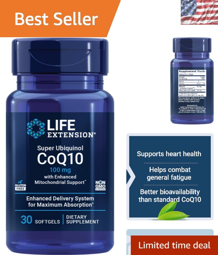 Gluten-Free Super Ubiquinol CoQ10 100 mg – 30 Softgels for Vital Energy & Health