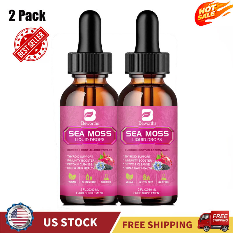 2 Bottles 60ml Sea Moss Drops with Organic Soursop Supplement Liquid Drops