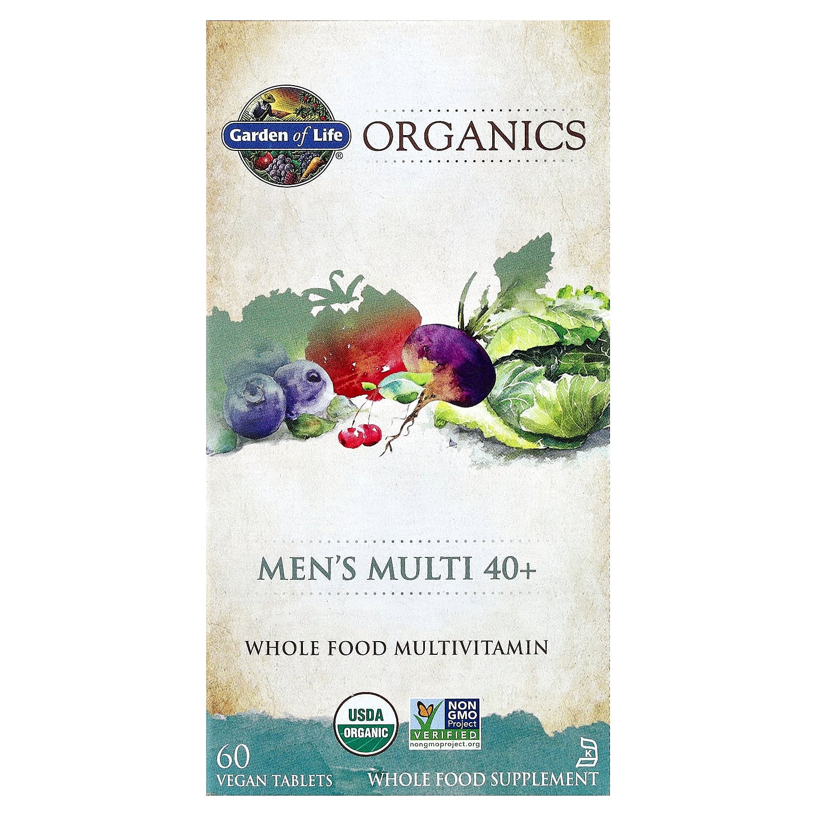 2 X Garden of Life, Organics, Men’s Multi 40+, 60 Vegan Tablets