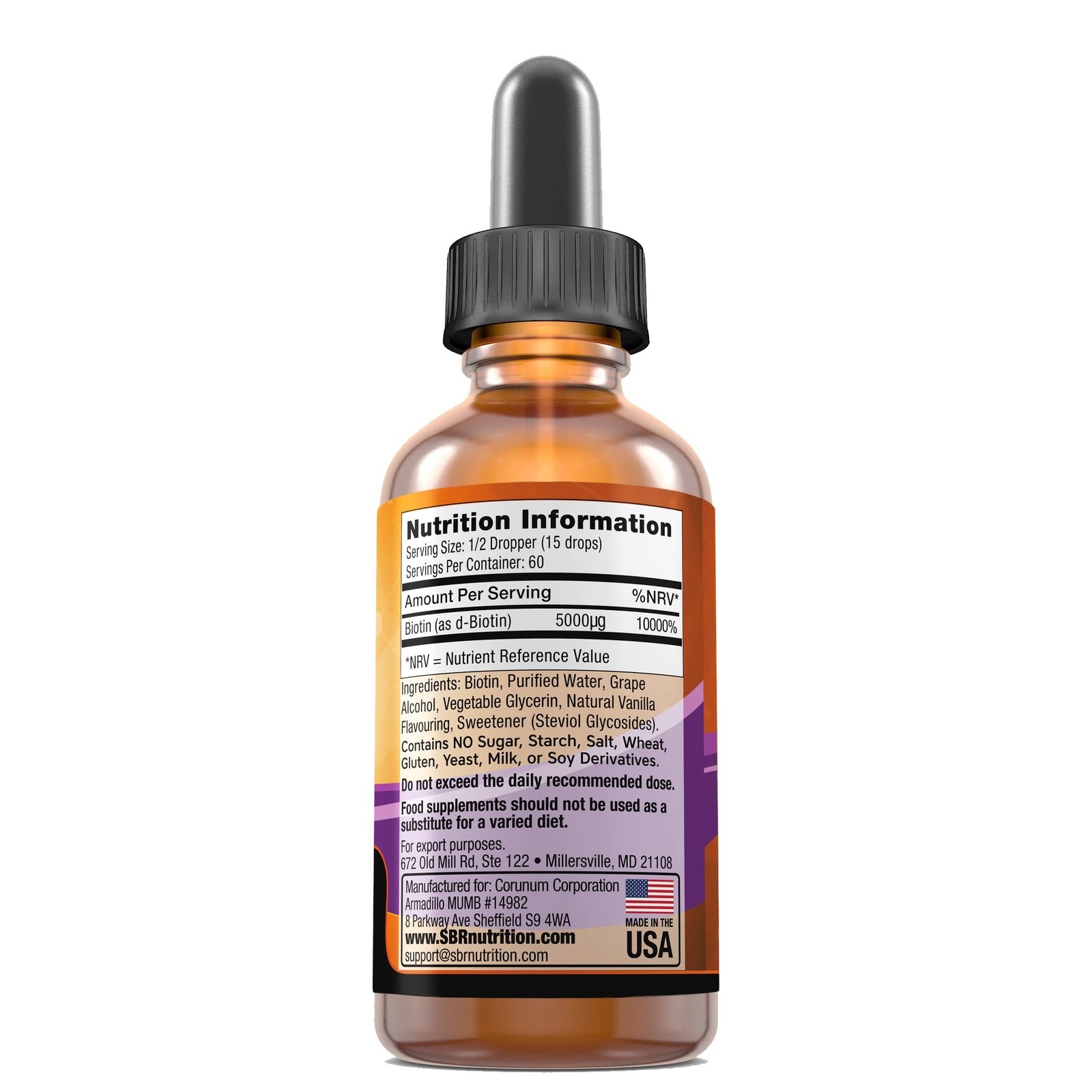 SBR Nutrition Biotin Liquid Drops, 5000mcg per Serving (60) 1.0Fl.oz (30ml) V…