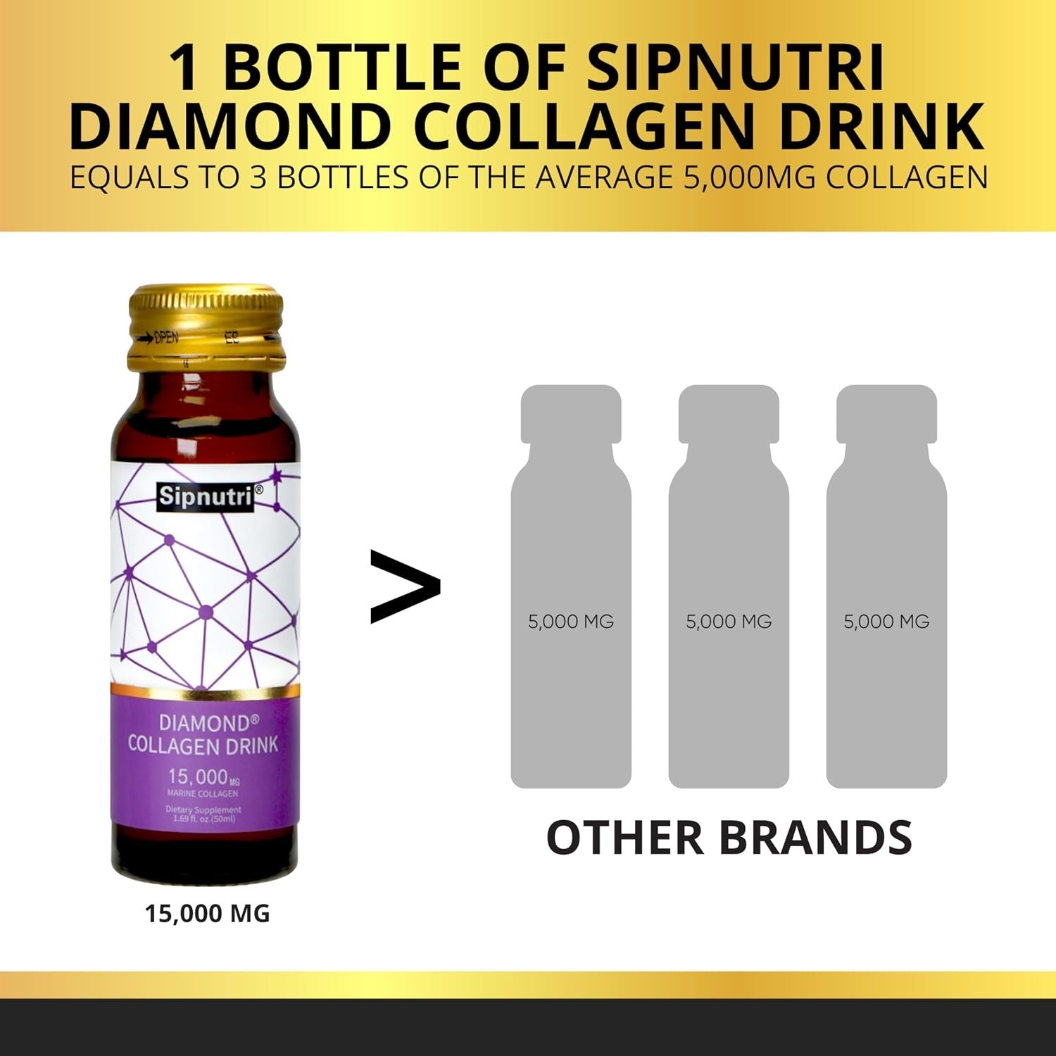 Sipnutri Diamond Marine Collagen Drink 15000mg Grape Liquid Peptides 10 Bottles