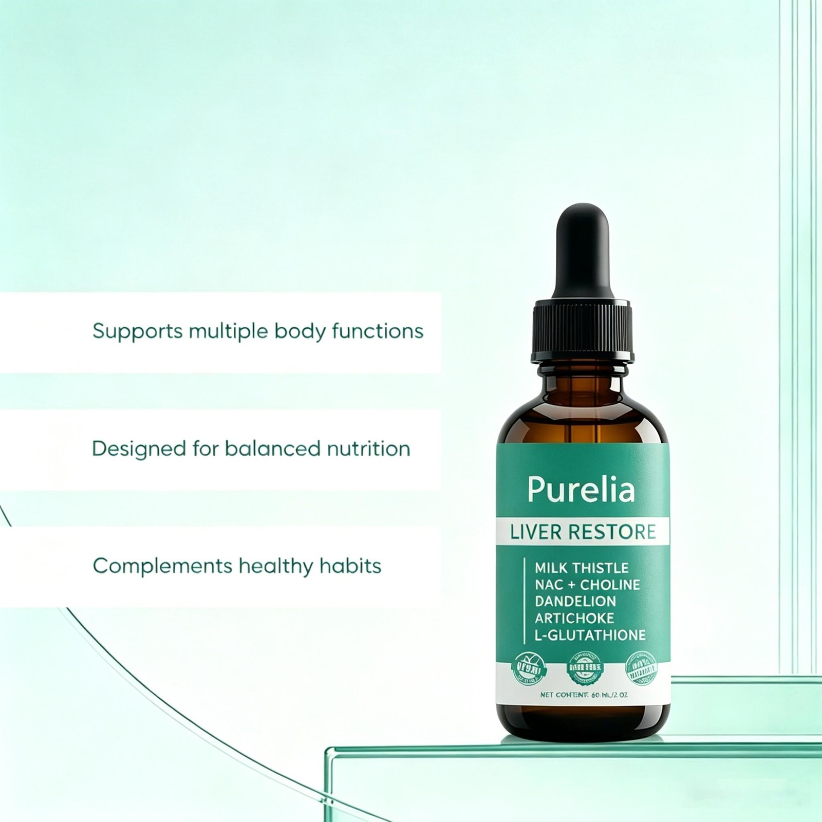 Purelia Liver Restore, Complete Liver Support Supplement with Milk Thistle 60ml