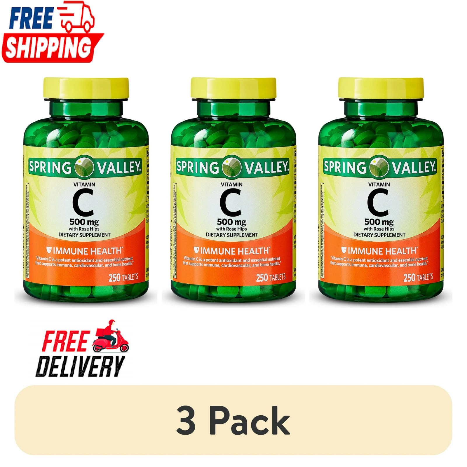 Spring Valley Vitamin C Supplement with Rose Hips Tablets, 500 mg, 250 Count
