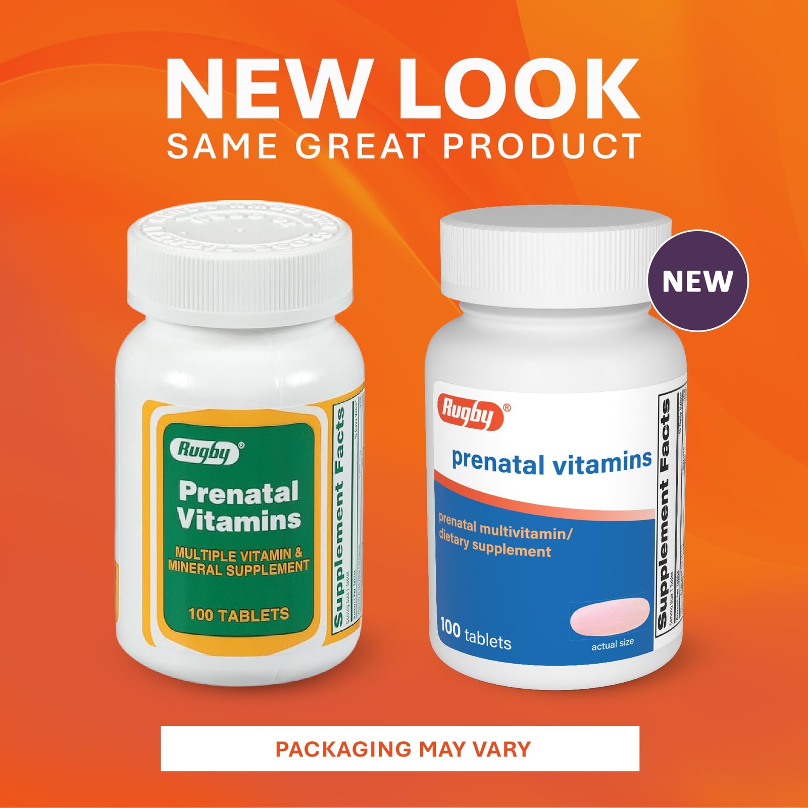 Rugby Prenatal Vitamins – Multiple Vitamin and 100 Count (Pack of 3), Peach