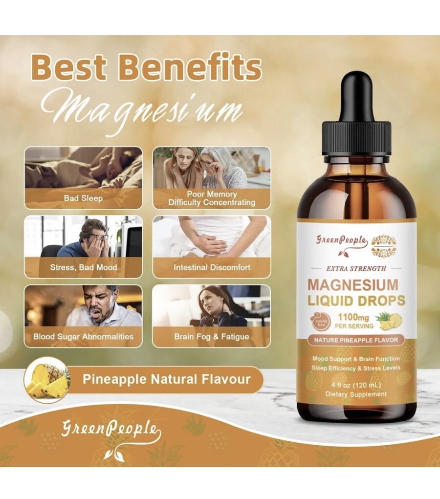 Green People/Pineapple🍍 Magnesium Liquid drops/1100mg/4Fl. Oz / Best By 01/2026