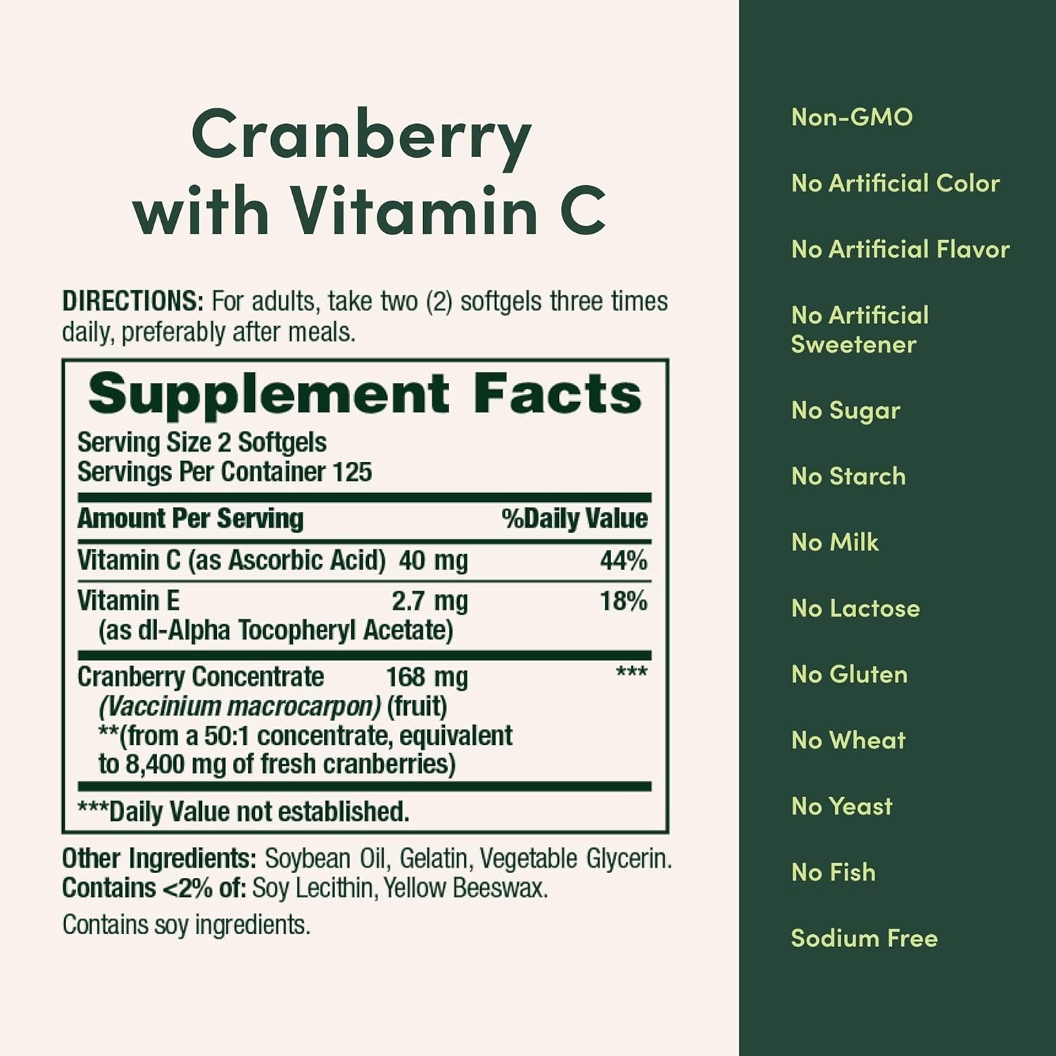 Nature’s Bounty Cranberry Pills with Vitamin C for Urinary Tract Health 250 Ct