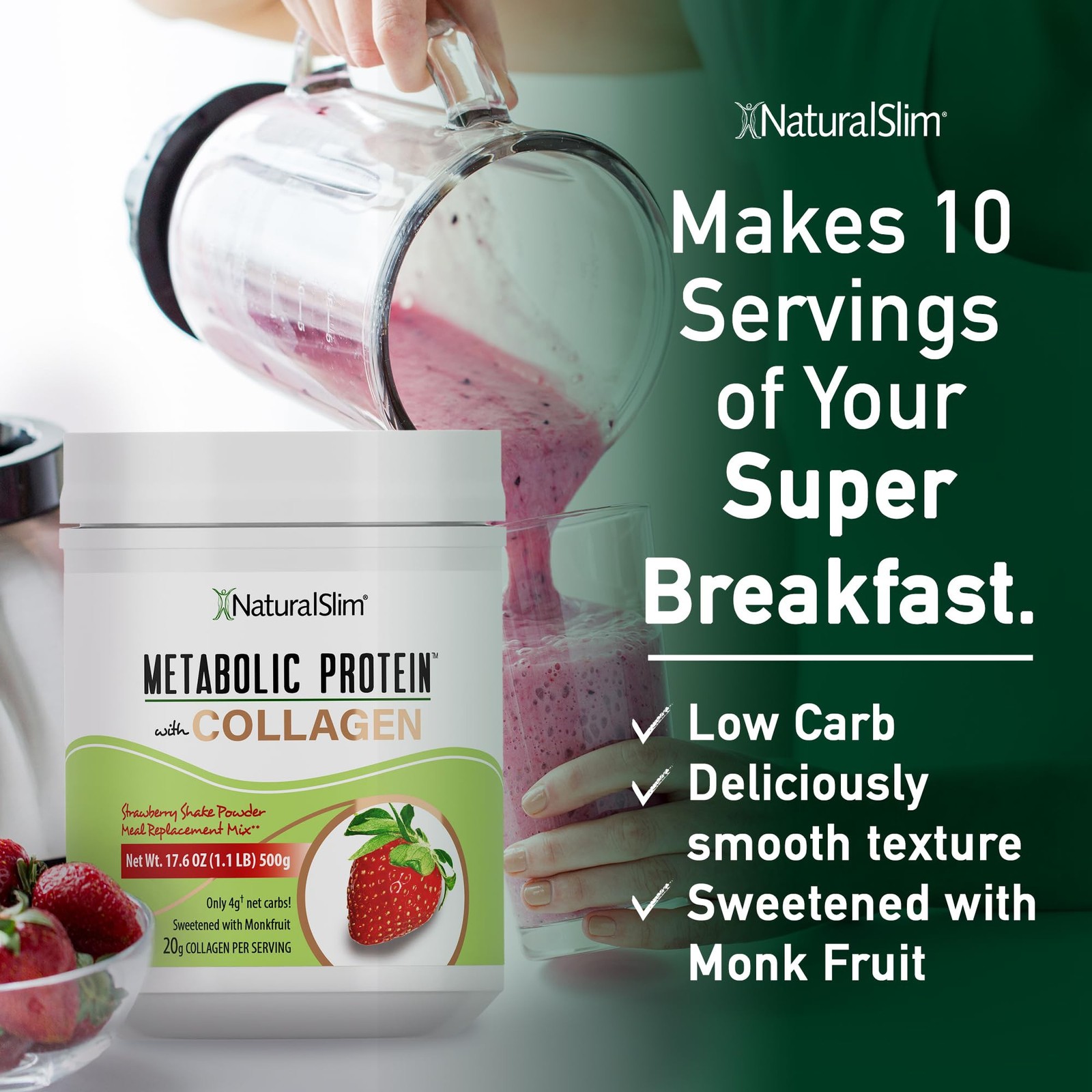 NaturalSlim Metabolic Protein Shake Powder with Collagen – Meal Replacement