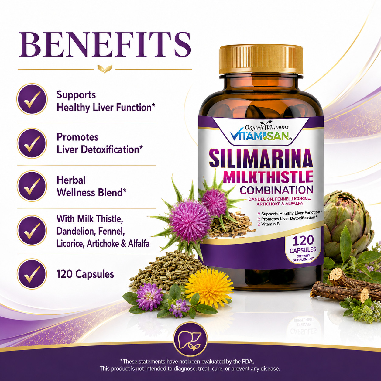 Milk Thistle (Silymarin) Extract 1200 mg liver cleanser liver detox cardio 120 c