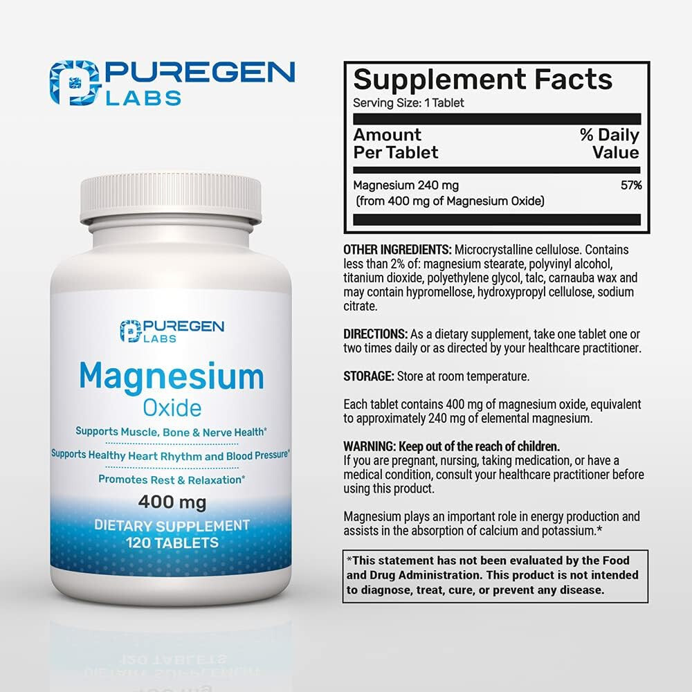 Puregen Magnesium 400mg 120 Tablets 2 pack