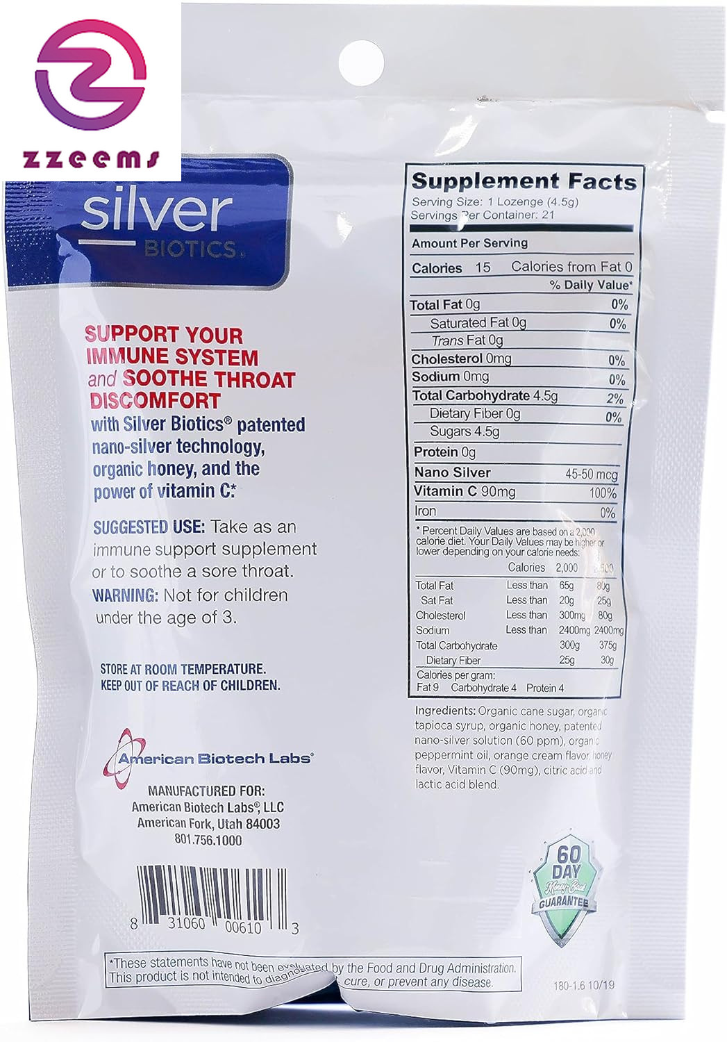Silver Biotics Colloidal Silver Lozenges | 60 Ppm Silversol Ag₄O₄ Technology | I