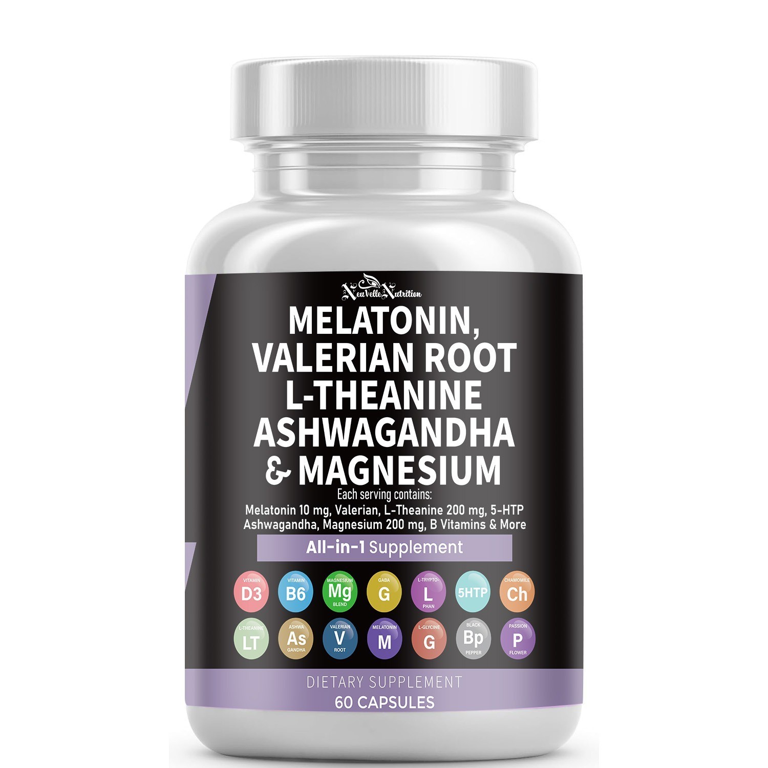 Melatonin, Valerian Root, Ashwagandha, L-Theanine, Magnesium, 5-HTP, GABA