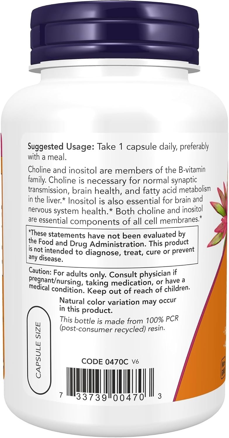 NOW FOODS (2 PACKS) Choline & Inositol 500 mg 100 Veg Capsules