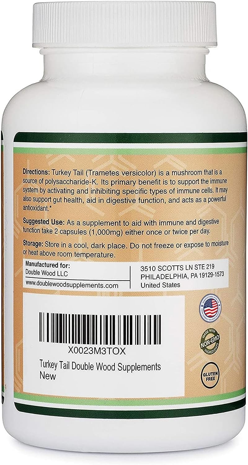 Turkey Tail Mushroom 1,000mg, Immune + Gut Support, 120 120 Count (Pack of 1)