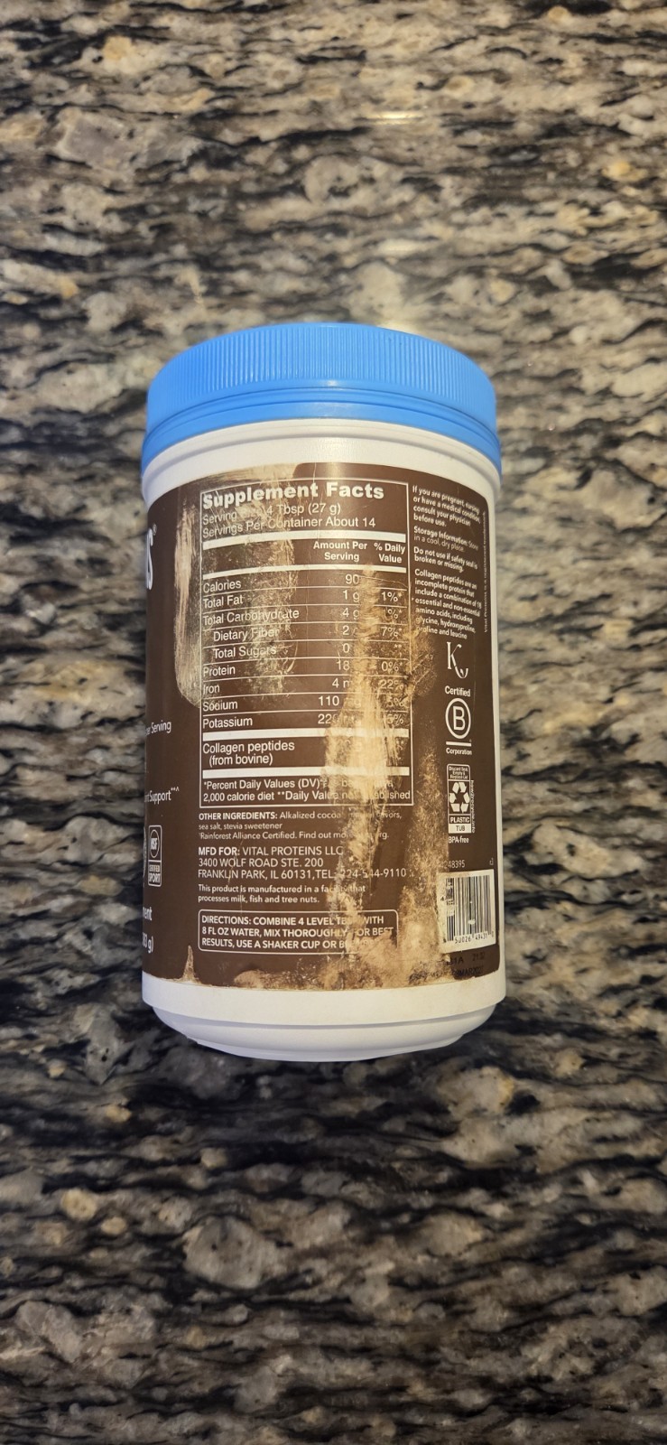 Vital Proteins Collagen Peptides 13.5oz Chocolate EXP03/27