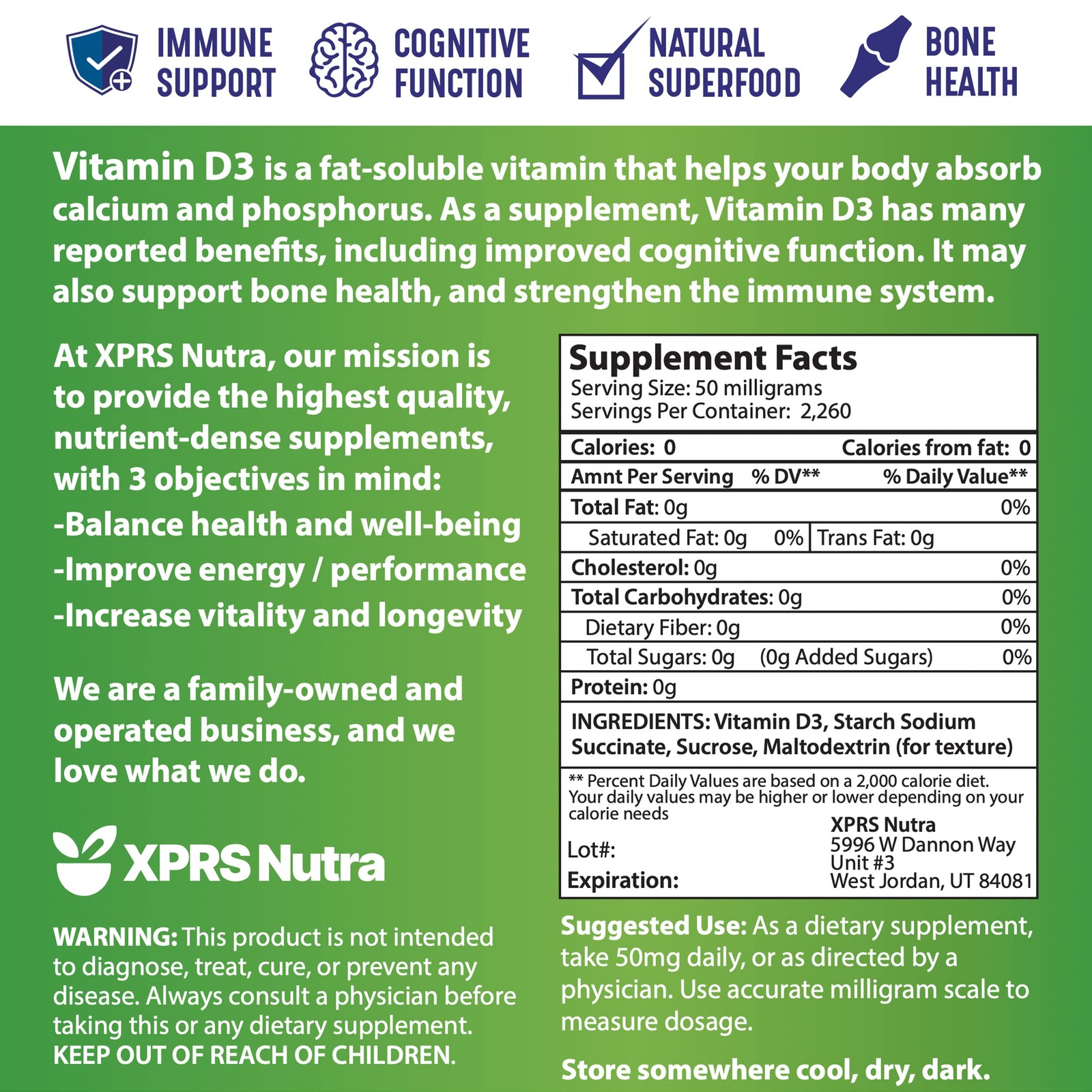 XPRS Nutra Vitamin D3 Powder (Cholecalciferol) – 4 Ounce (Pack of 1)