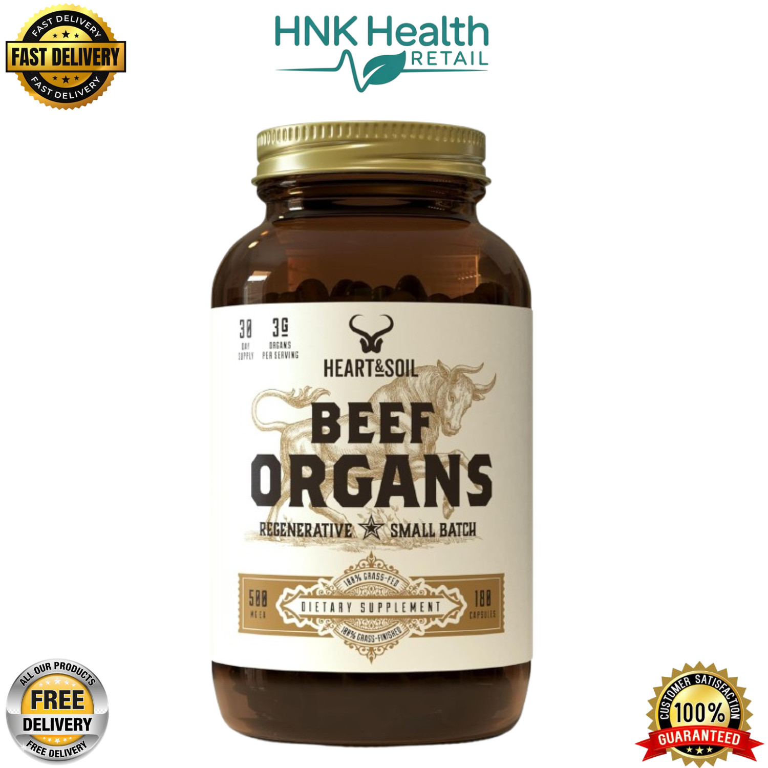 HEART & SOIL – Grass-Fed Beef Organ Supplement for Women & Men – 180 Capsules