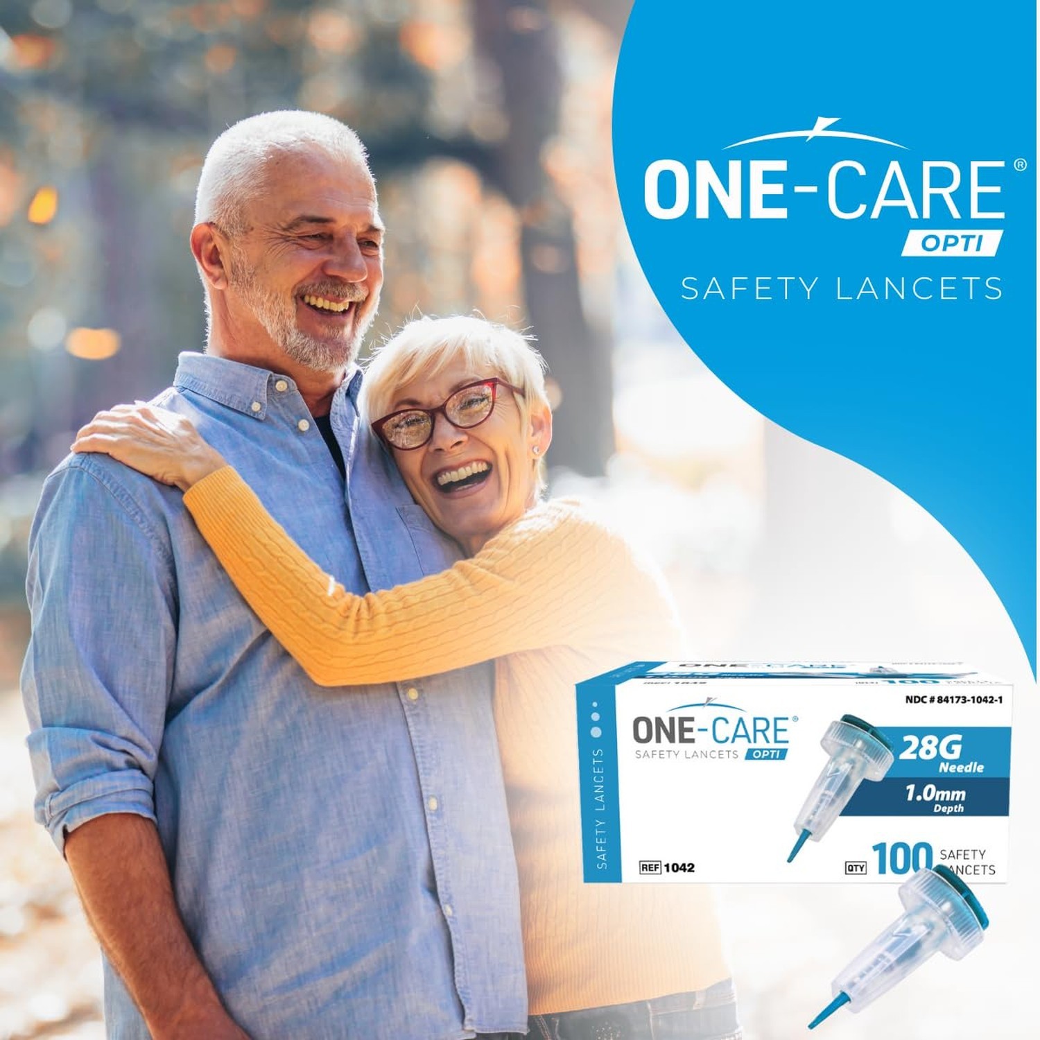 ONE-CARE OPTI Safety Lancets Top Button Activated 28G x 1.0mm, MiniFlow, Gent…