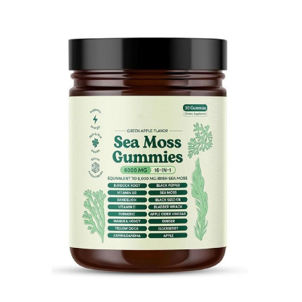 16 in 1 Organic Sea Moss Gummy | Irishmoss Extract 6000Mg | Green Apple Flavor