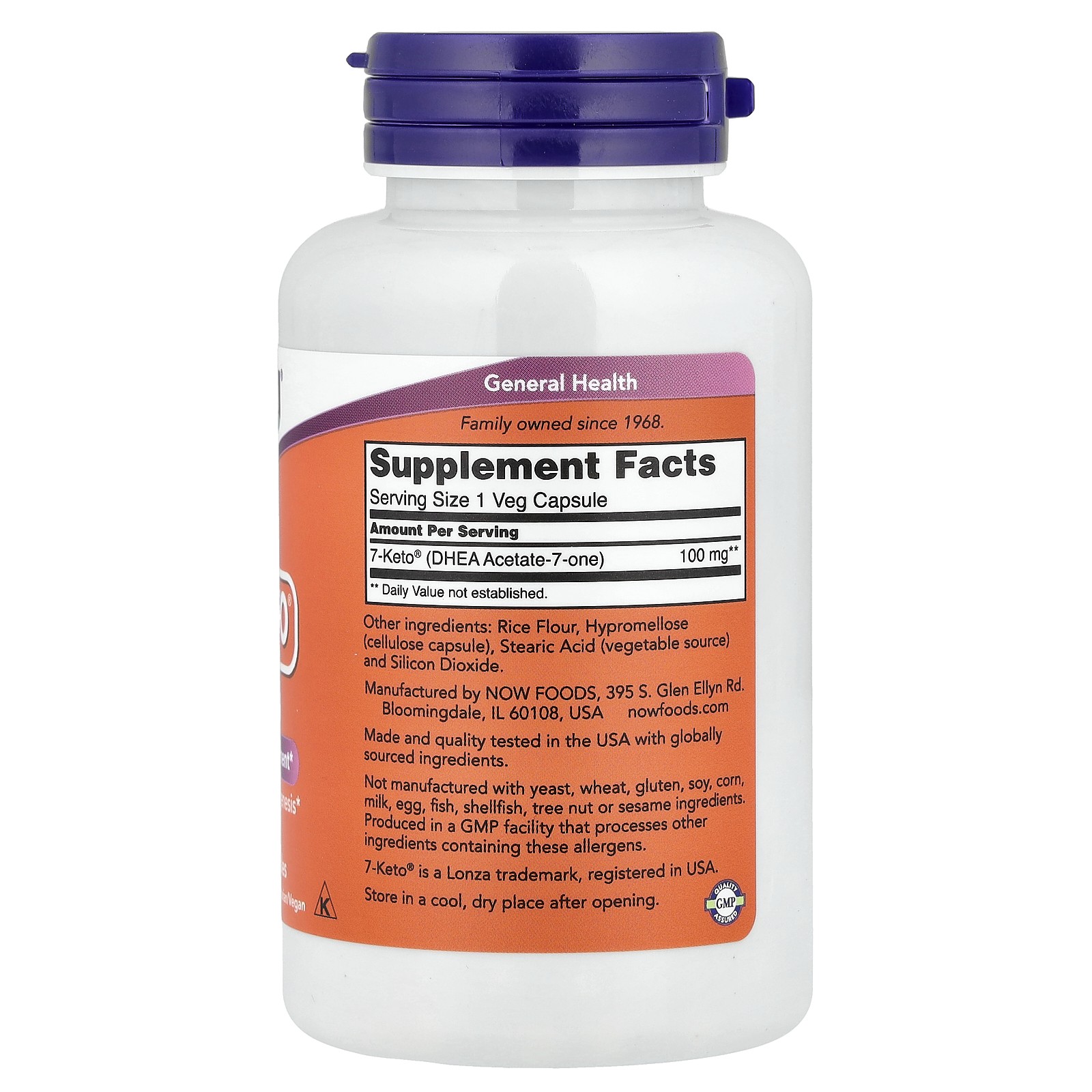 Now Foods 7-Keto 100 mg 120 Veg Capsules GMP Quality Assured, Vegan, Vegetarian