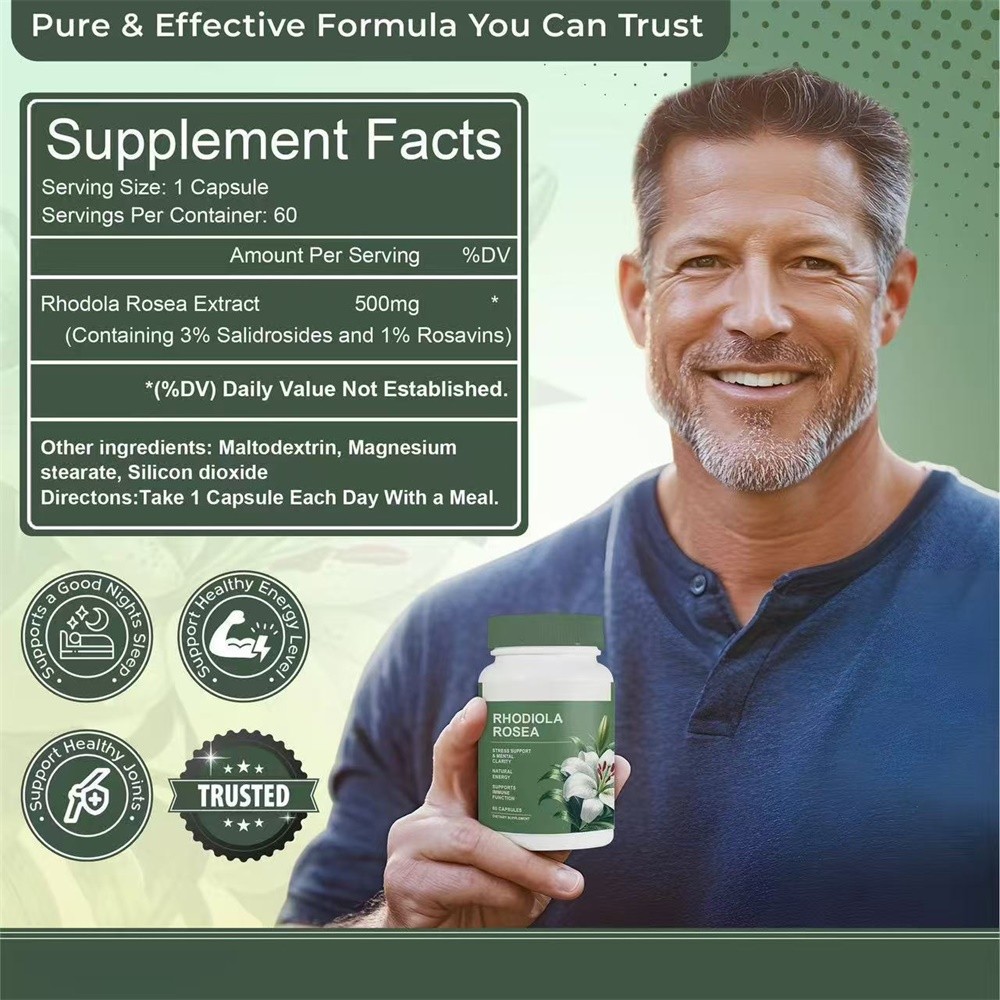 Rhodiola Rosea Capsules Natural Herbaceous Plants Support Energy Balance stress