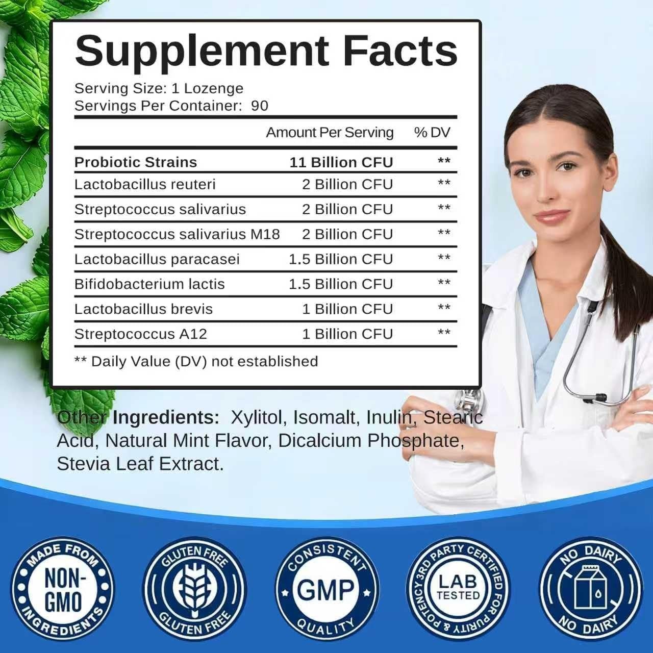 Oral Probiotics for Mouth Bad Breath for Adults – 11 Billion CFU – Oral Dental P