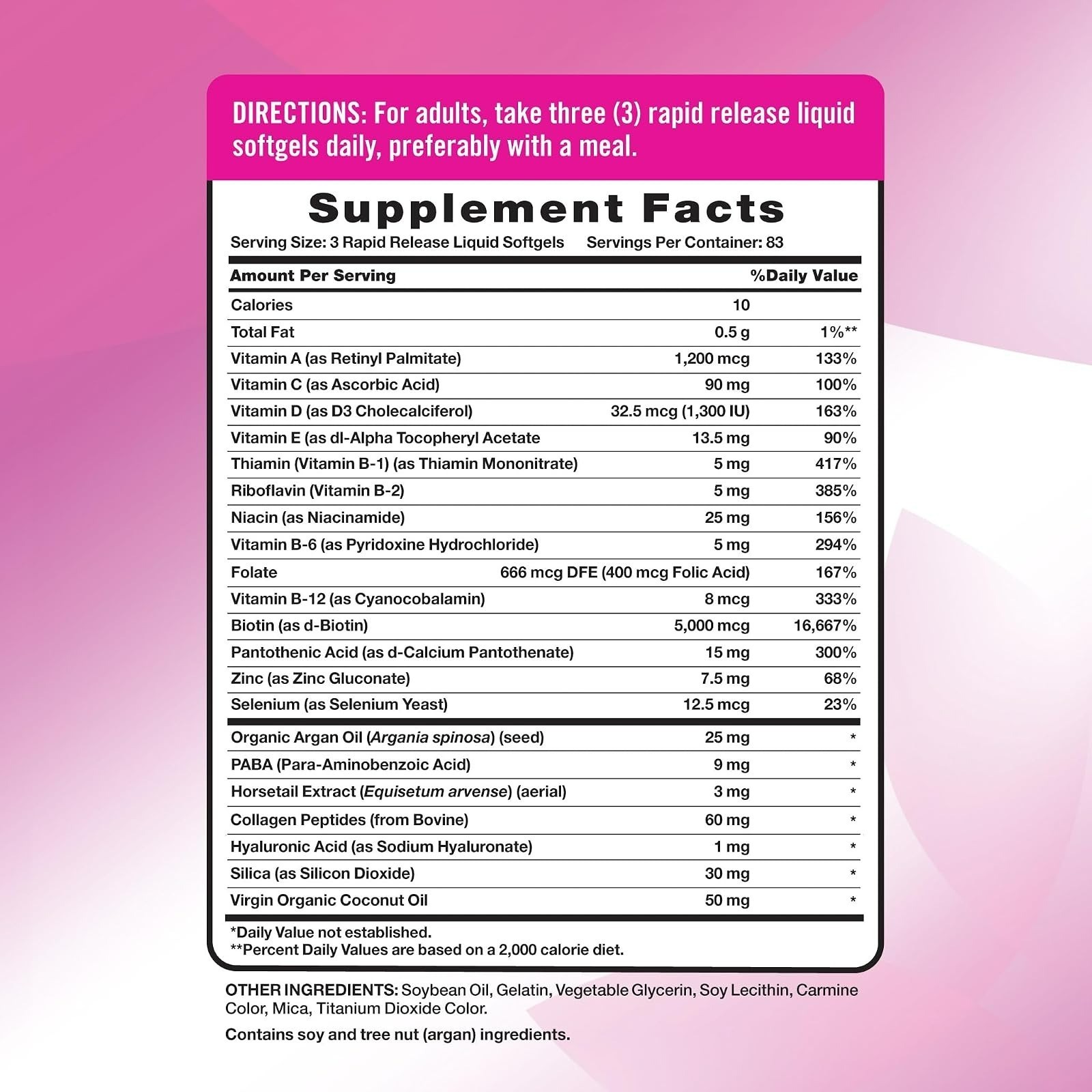 Nature’s Truth Hair, Skin & Nails Vitamins 5000mcg 250 Softgels Non-GMO