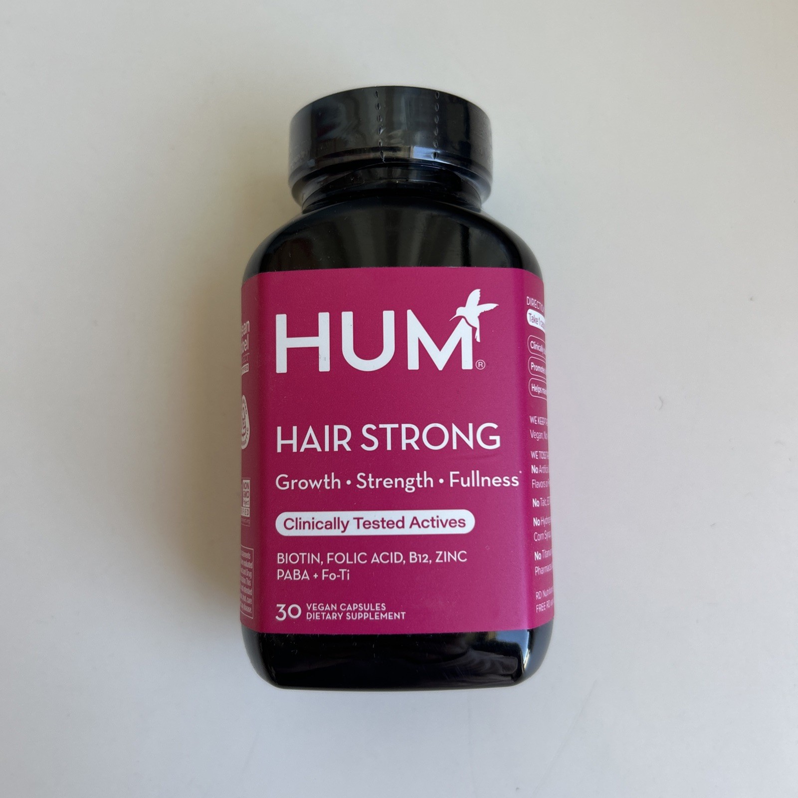HUM Hair Strong Growth Vitamins Biotin Zinc Folic Acid 30 Vegan Capsules Sealed