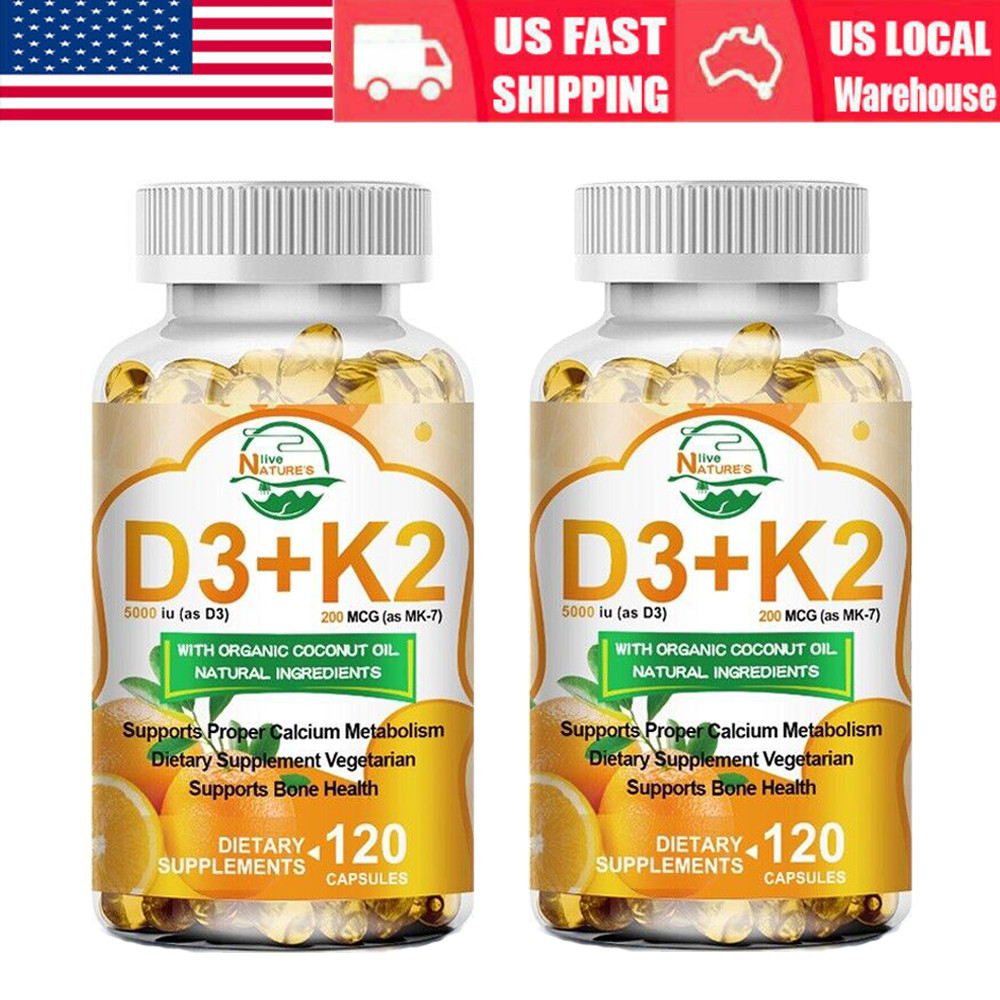 Nature’s Live Vitamin D-3 & K-2, Immune & Mood Support, 120 Veg Capsules, 2 Pack