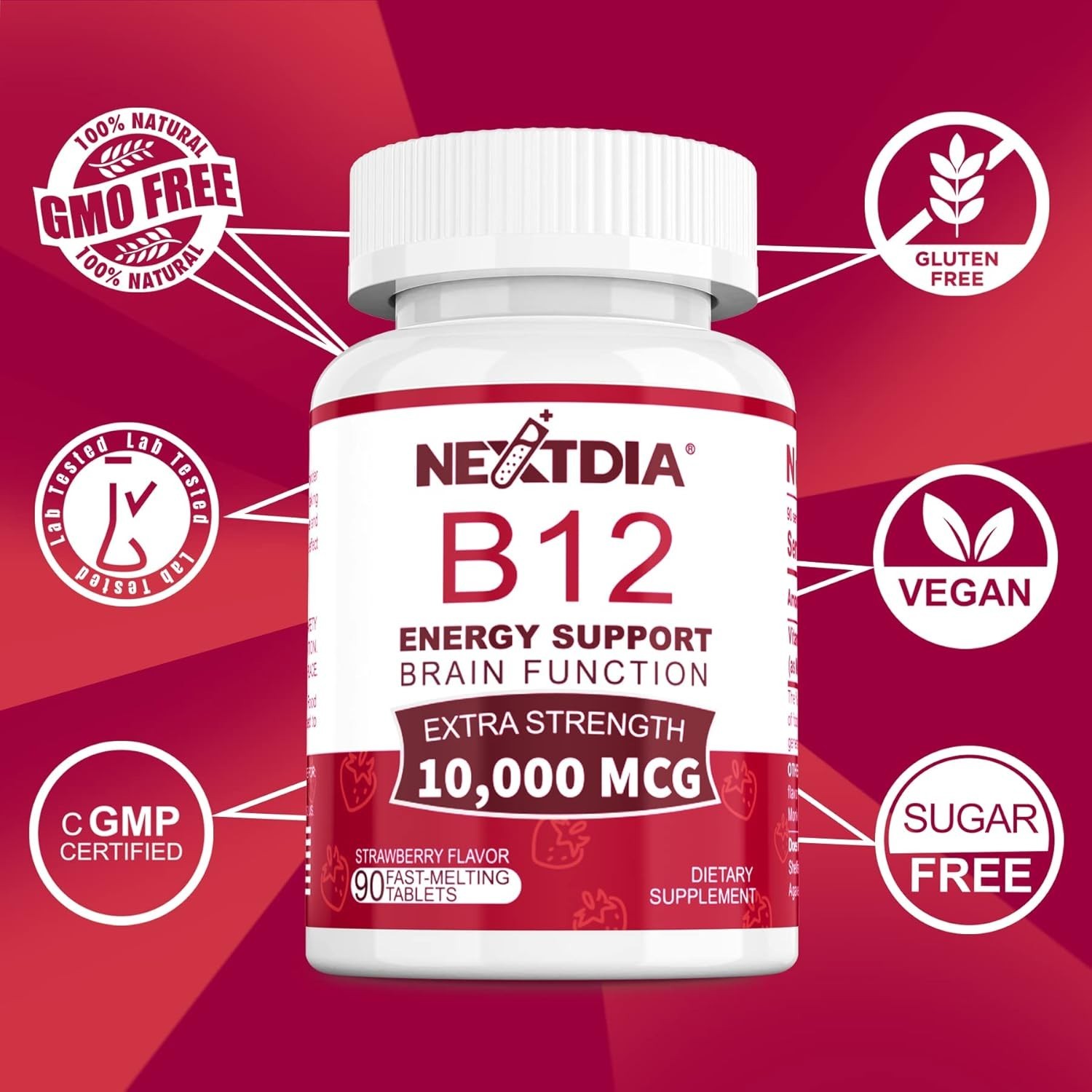 B12 Vitamins 10,000 mcg, Methylated Vitamin 90 Count (Pack of 2)