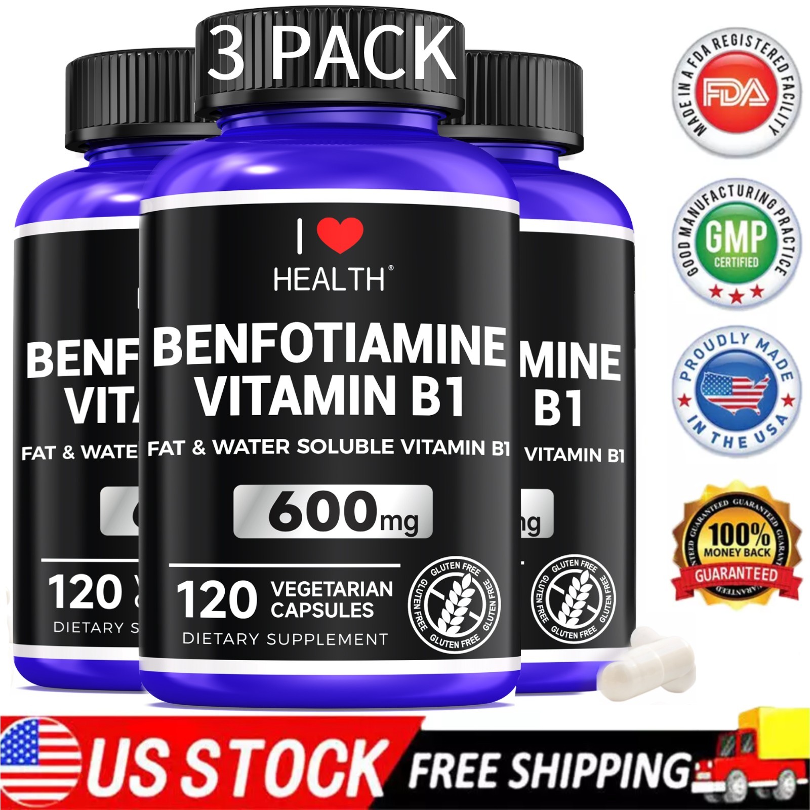 Benfotiamine B1 600mg Supplement – Nerve & Nail Support, 360 Vegan Capsules