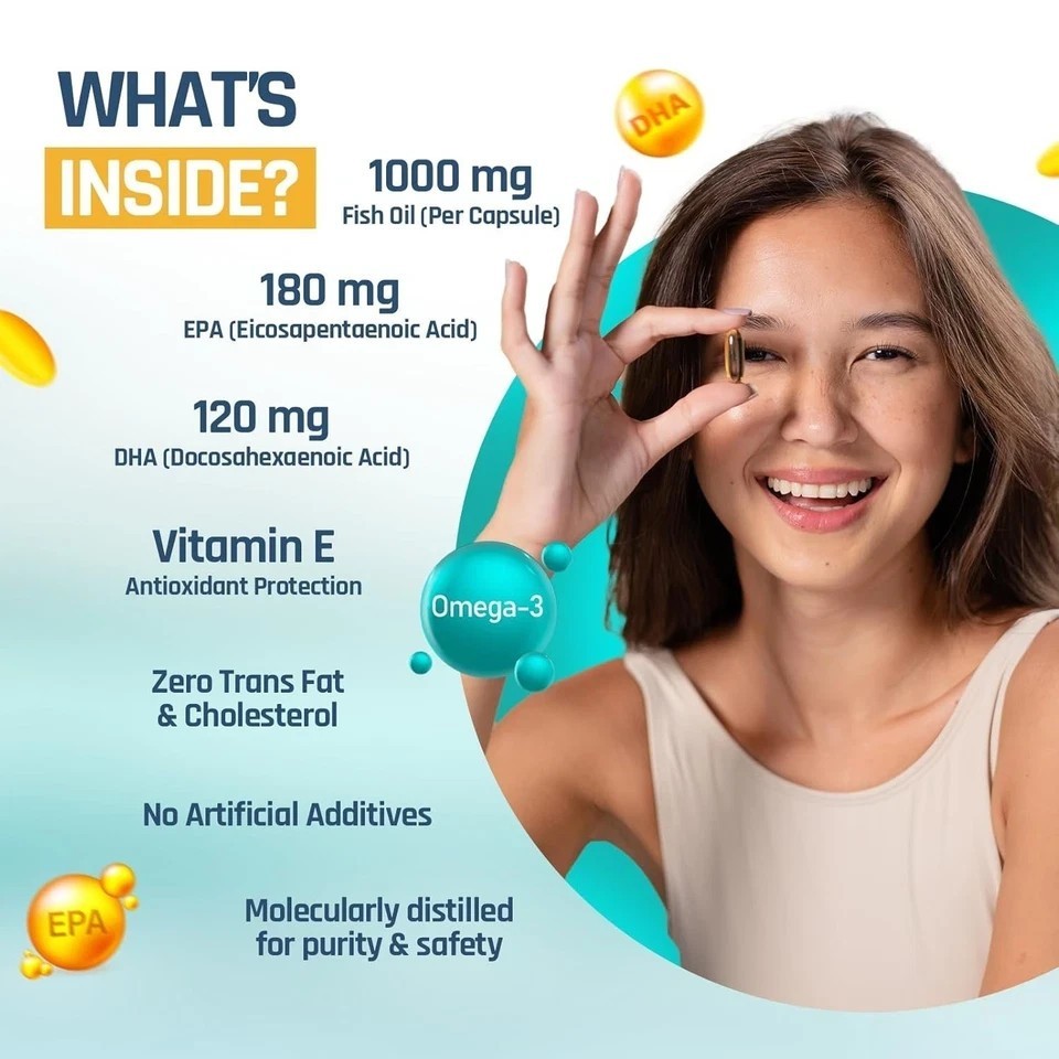 NATURALTEIN Omega 3 Fish Oil – 1000mg per Softgel | 60 Capsules F043