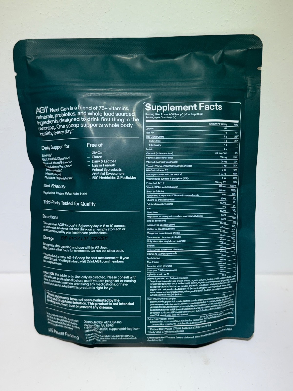 Tropical AG1 Athletic Greens Powder Pouch 12.7oz/360g 30 Day Supply 1 Bag 01/27