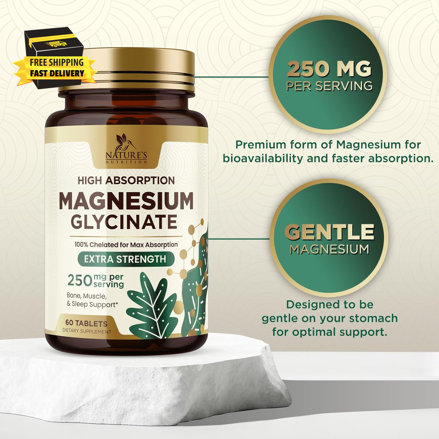 Magnesium (Glycinate) 250 Mg – 100% Chelated & High Absorption Magnesium Supplem