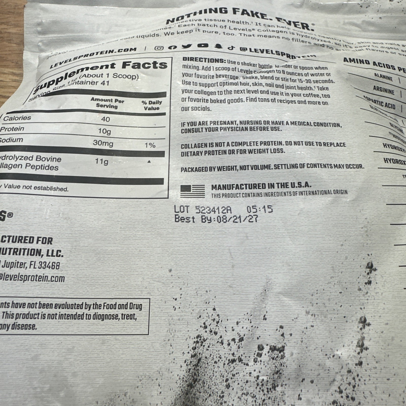 Levels Collagen Peptides, No Artificial Ingredients, 1 Lb 41 Servings 8/27